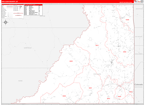 San Juan County, UT Zip Code Map